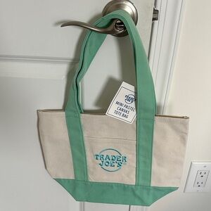 Trader Joe's Mint Green and Cream Canvas Tote